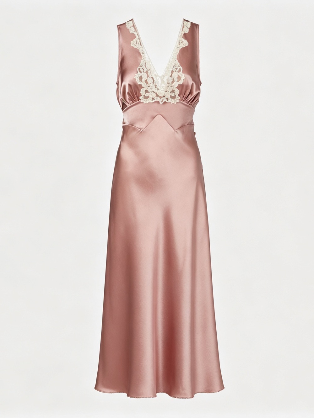 Luxury 100% Silk Midi Slip Dress Satin Lace Dusty Rose NWT